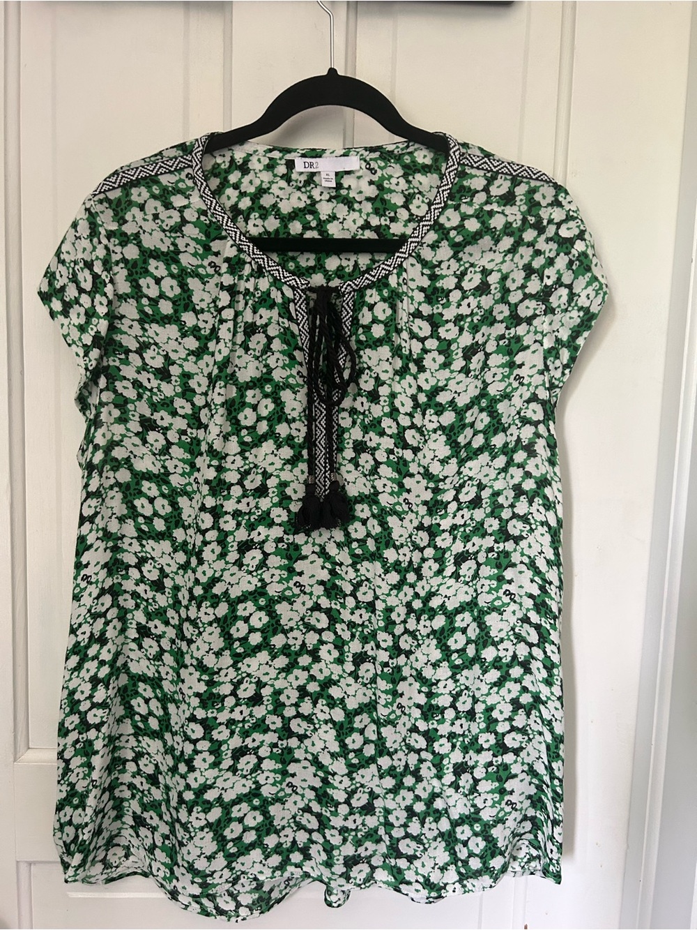 DR2 Green & White Floral Tassel Tie Tunic